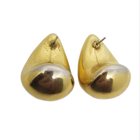 VINTAGE GOLDTONE & CRYSTAL PUFFED TEARDROP MODERNIST STYLE STATEMENT EARRINGS - Picture 7 of 7